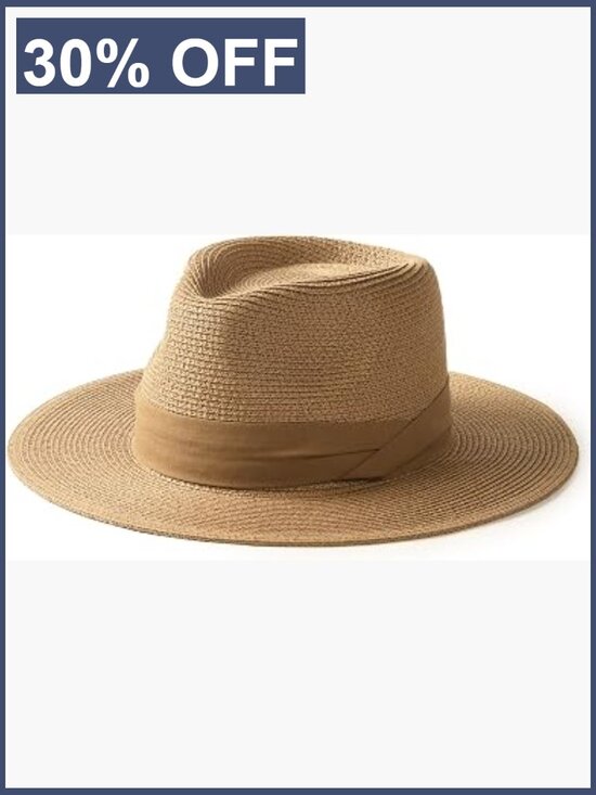 Wide Brim Straw Fedora Panama Hat UPF 50+ Packable Foldable Summer Sun Hat with main image 5